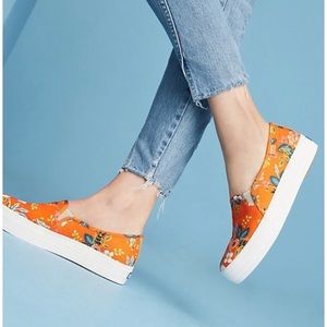 Keds x Rifle Paper Co. Orange Floral Platform Espadrilles Slip On Shoes Size 8